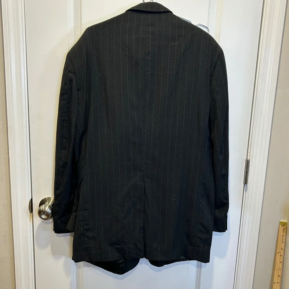 Austin Reed Men Suit Jacket‎ Pinstripe Black Grey 2 Button 46R